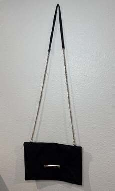 ASOS DesignBlack Suedette Chain Bar Envelope Clutch Bag with Detachable Strap